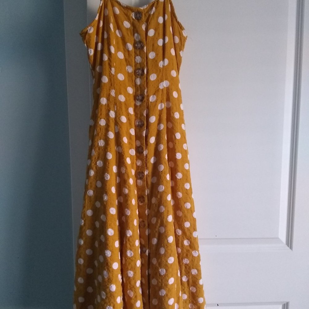 yellow dress with white polka dots